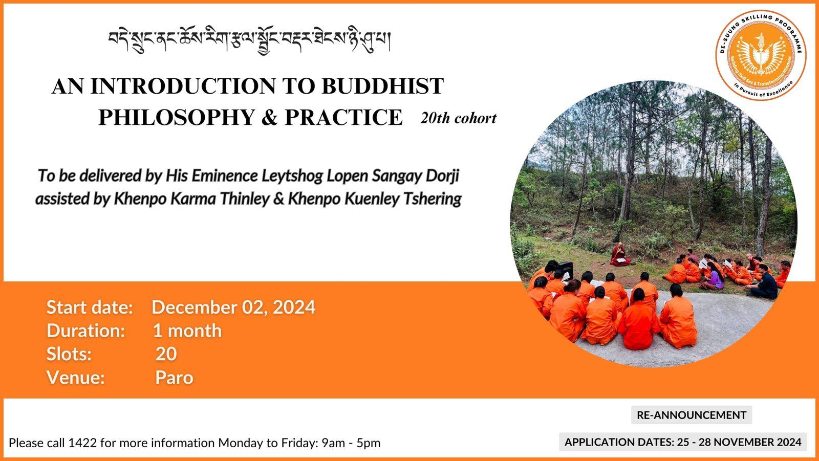 Re-Announcement An Introduction to Buddhist Philosophy & Practice